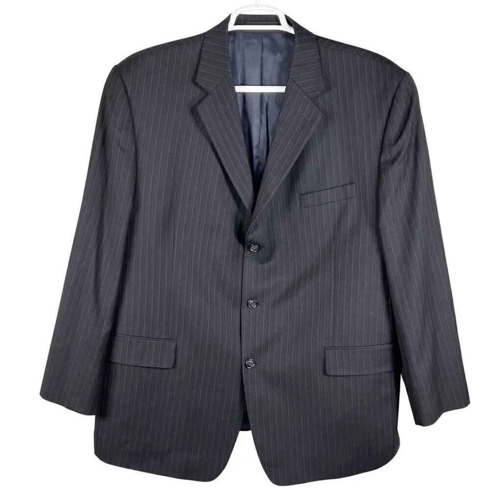 Calvin Klein Mens 44R Blue Pinstripe Wool Single Breasted Sport Coat Old Money